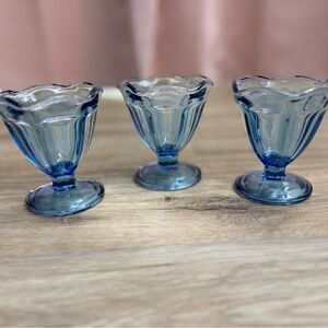 Anchor Hocking Blue Glass Sundae Ice Cream — Dessert Cup Three Piece Set